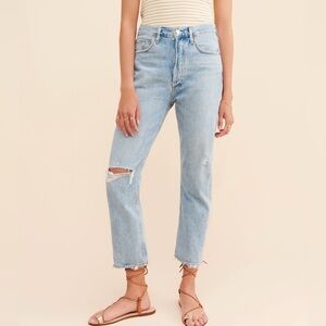 👖Agolde Riley Light Blue High Rise Crop Straight Jeans, Size 25